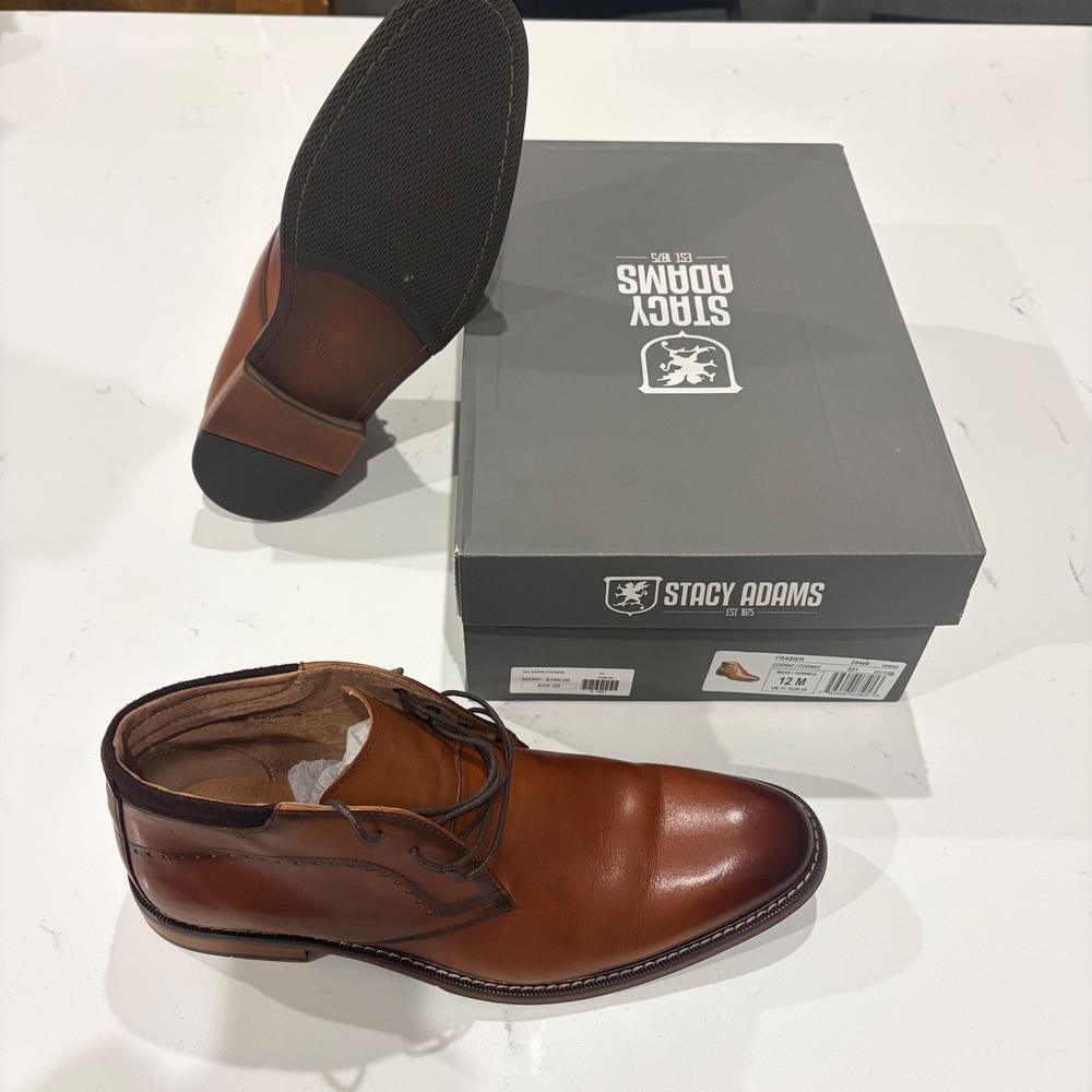 Stacy Adams Frasier Cognac Leather Chukka Dress Boots Mens 12 M 25409-221